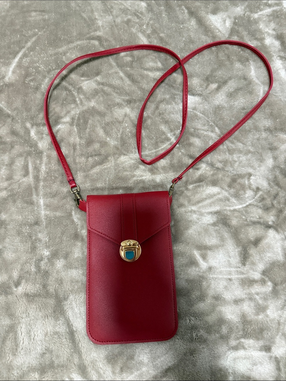 Red/Clear Crossbody Phone Bag with Gold-Tone Turn Lock